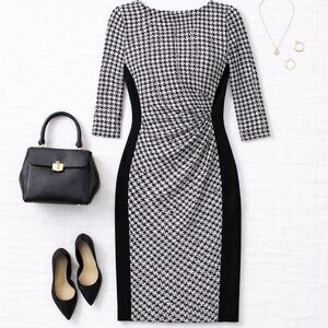 SOLD Ralph Lauren Black and White Houndstooth Long Sleeve Dress